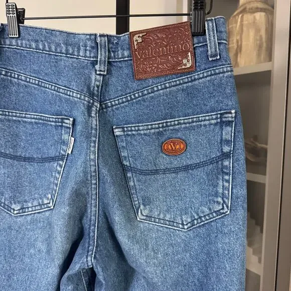 Valentino High Rise Barrel Leg Western Wear Jeans 28 Vintage Medium Wash Denim Straight Leg
